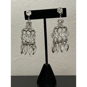 Vintage Chandelier Earrings Bezel Set Clear Crystals Juliana Clip On Silver Tone